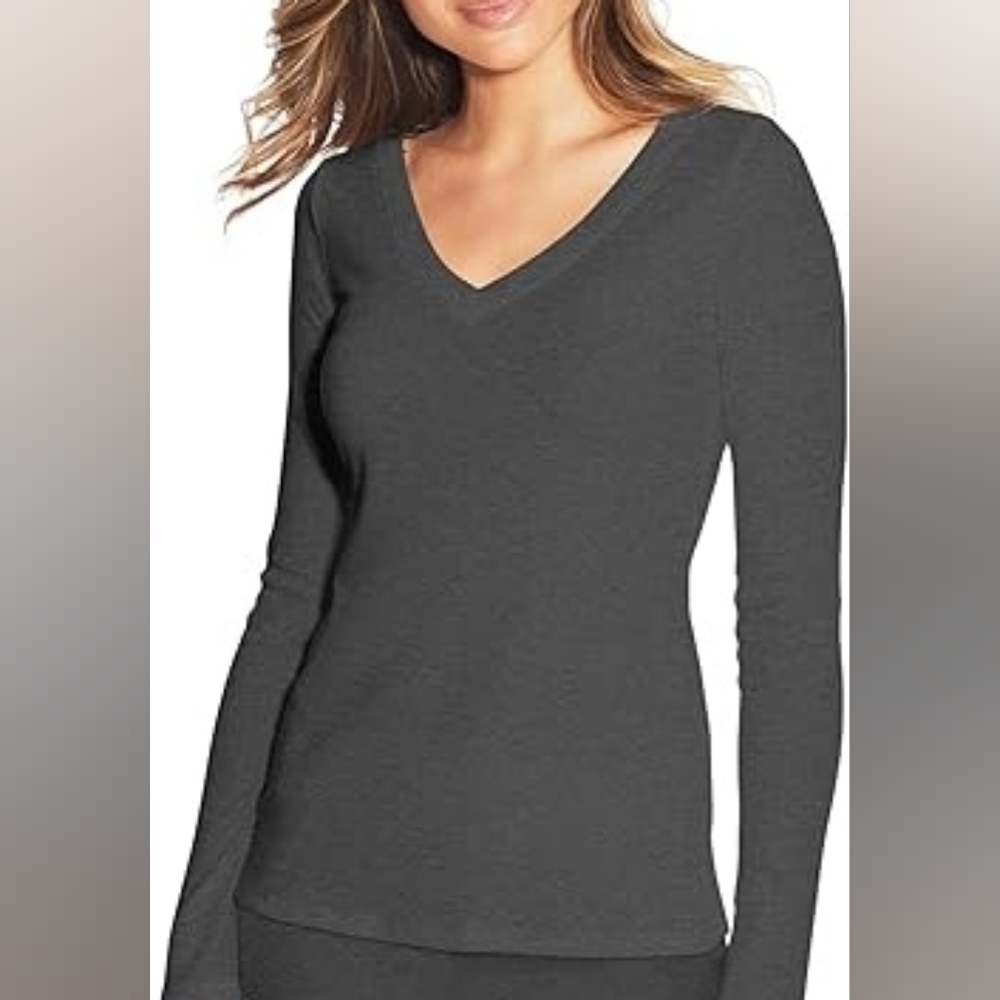 NWT Maidenform Grey Heather Long Sleeve V-Neck Lounge Sleep Shirt, L